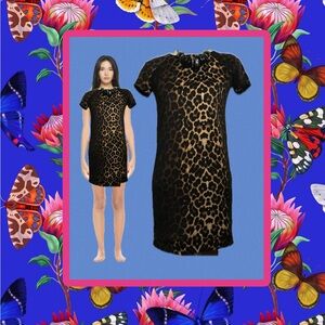 Leopard Print Short Sleeve Scuba Mini T-Shirt Dress - Black & Brown NWT XL BAR 3